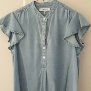 Frame Smocked Flounce Button Down Popover
